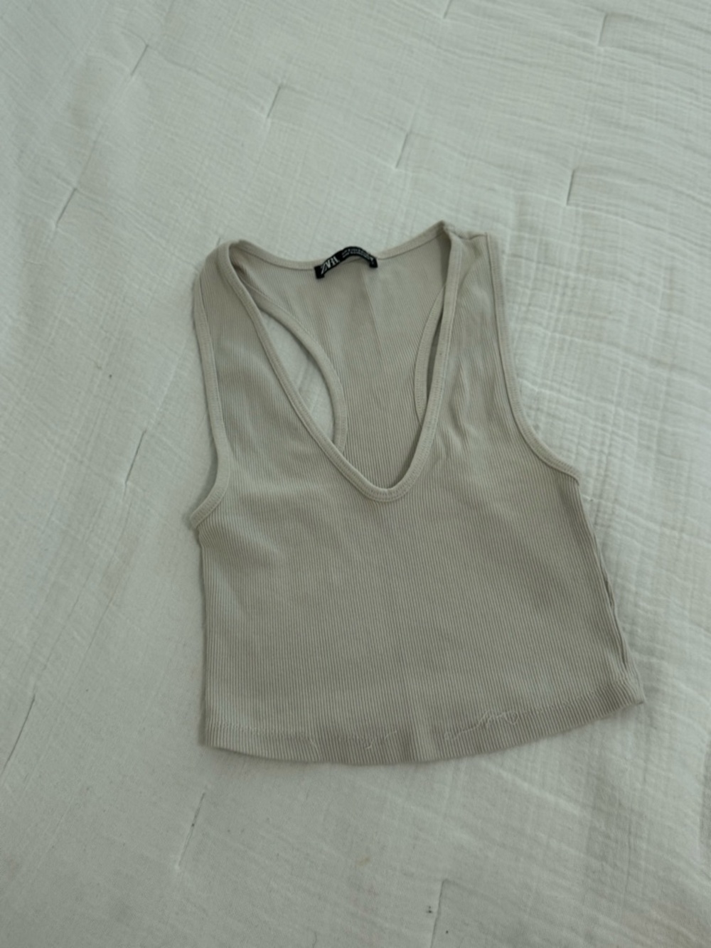 Zara Taupe Ribbed V-Neck Tank